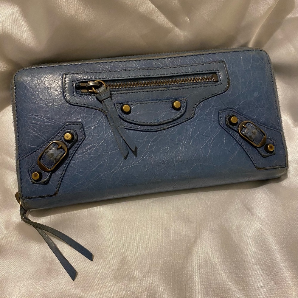 Balenciaga blue zip-around wallet.